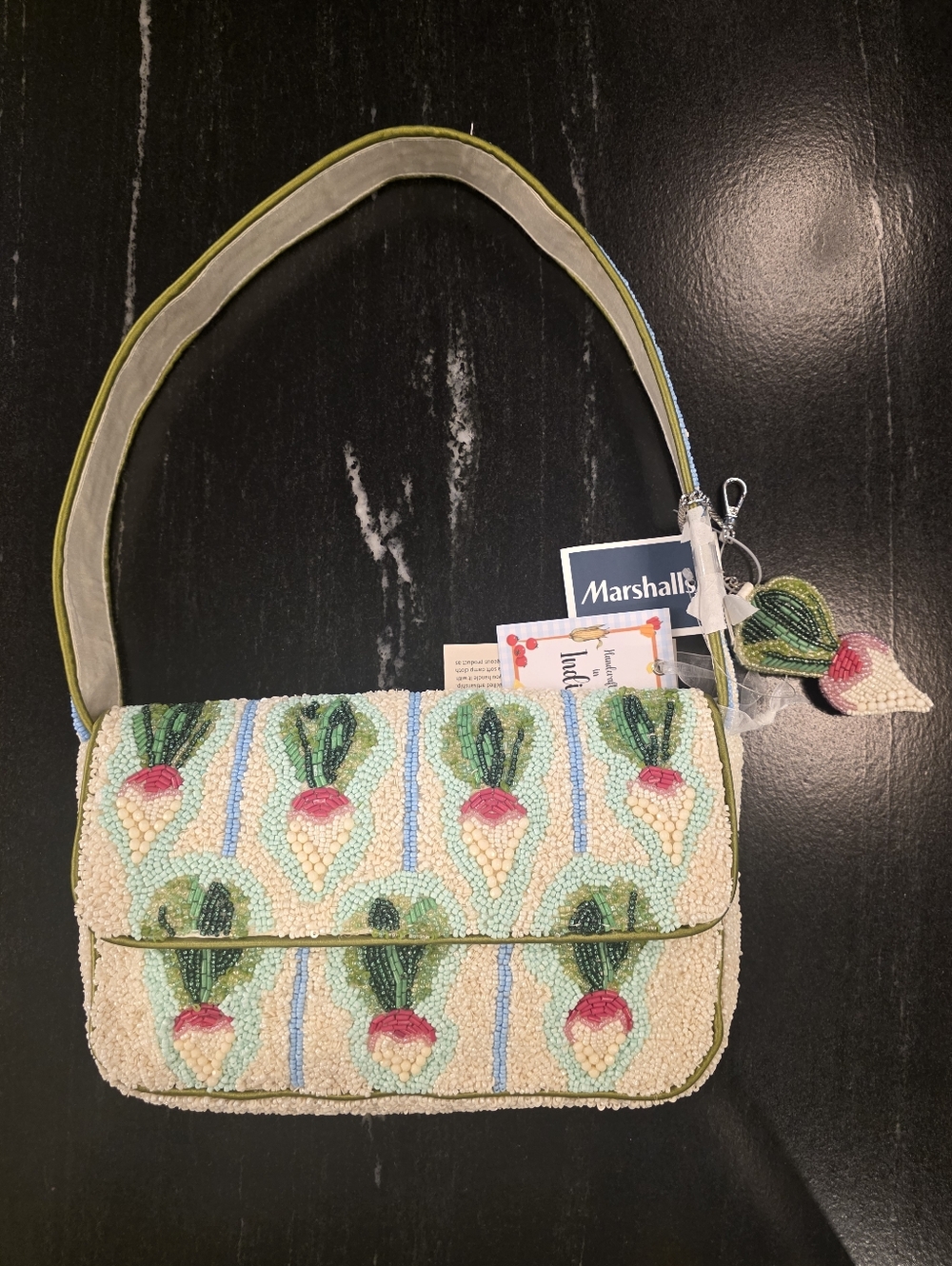 NWT Beaded Radish Shoulder Bag - Cream, Green, Pink